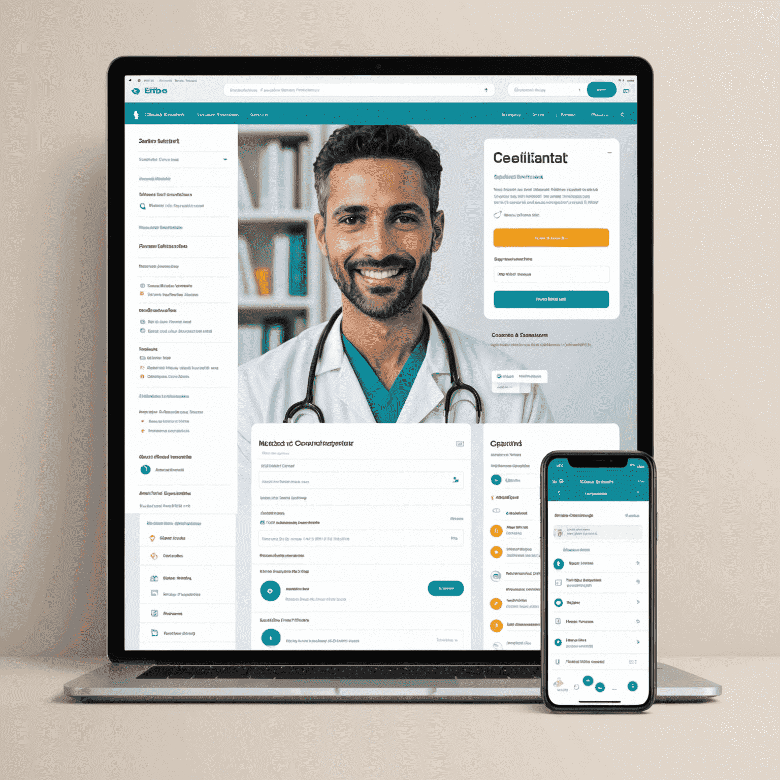 The Etipos healthcare portal interface showing options for booking appointments, accessing medical records, and telemedicine consultations